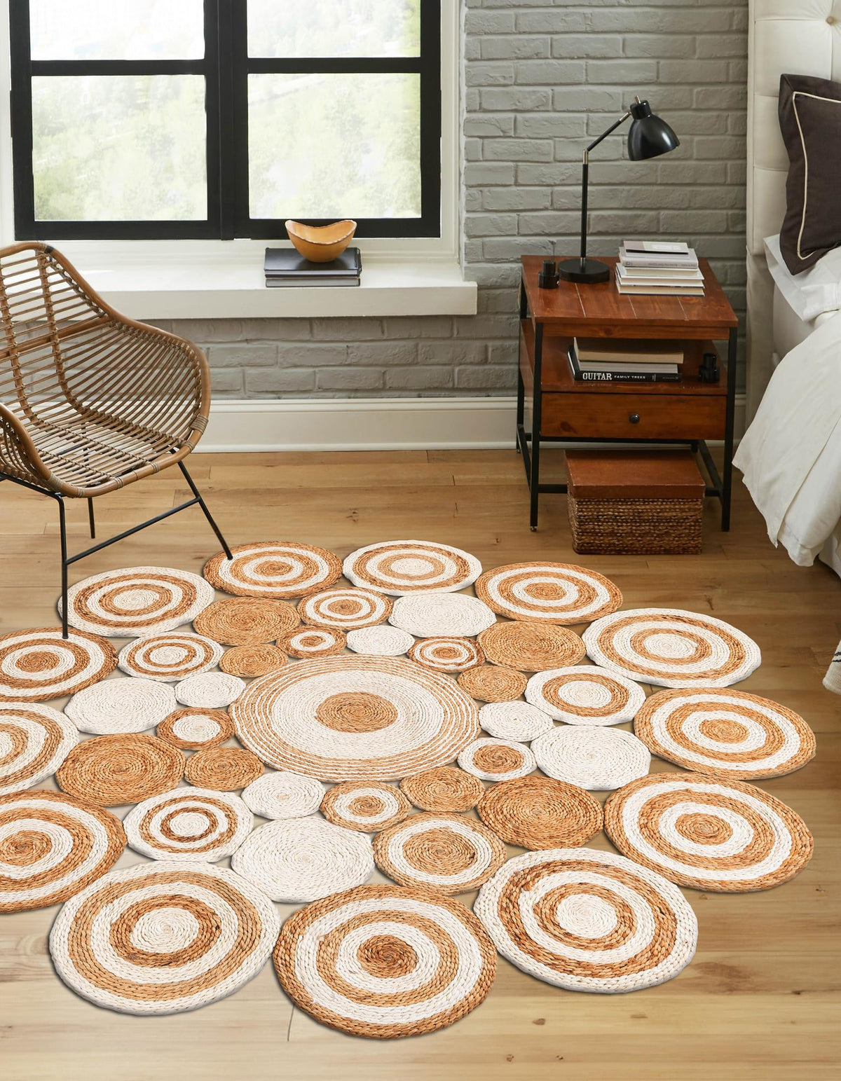 Woven Seaside Jute Collection Area Rug - Sienna Round Natural and White  lifestyle 27