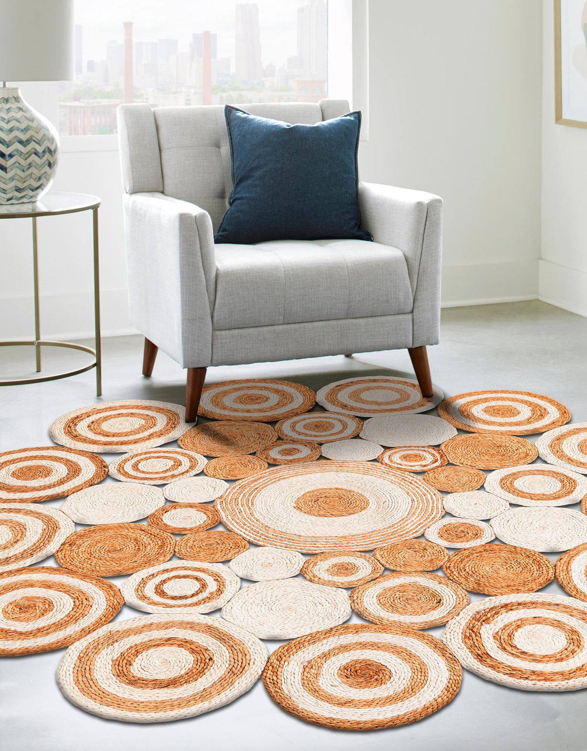 Woven Seaside Jute Collection Area Rug - Sienna Round Natural and White  lifestyle 30