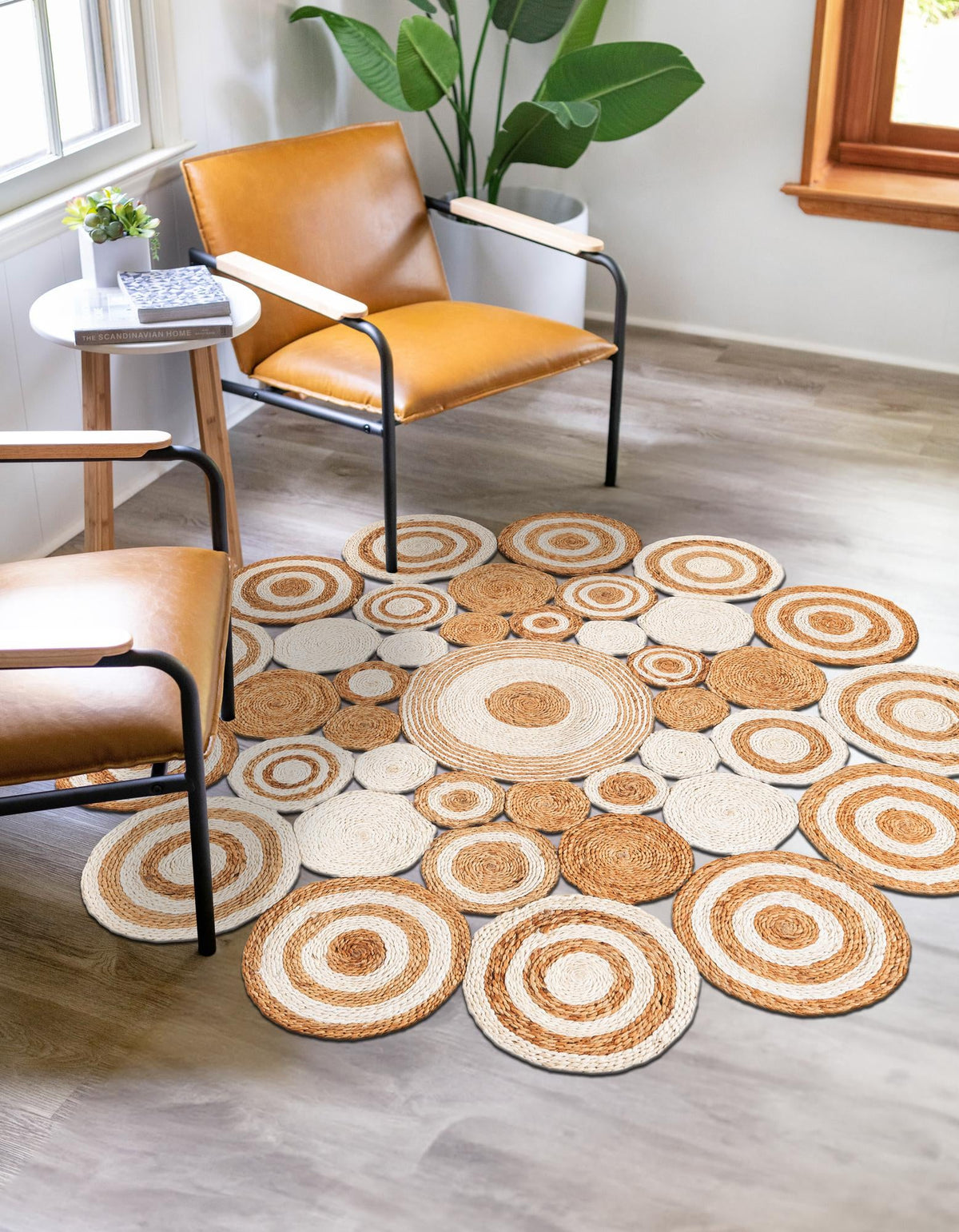Woven Seaside Jute Collection Area Rug - Sienna Round Natural and White  lifestyle 33