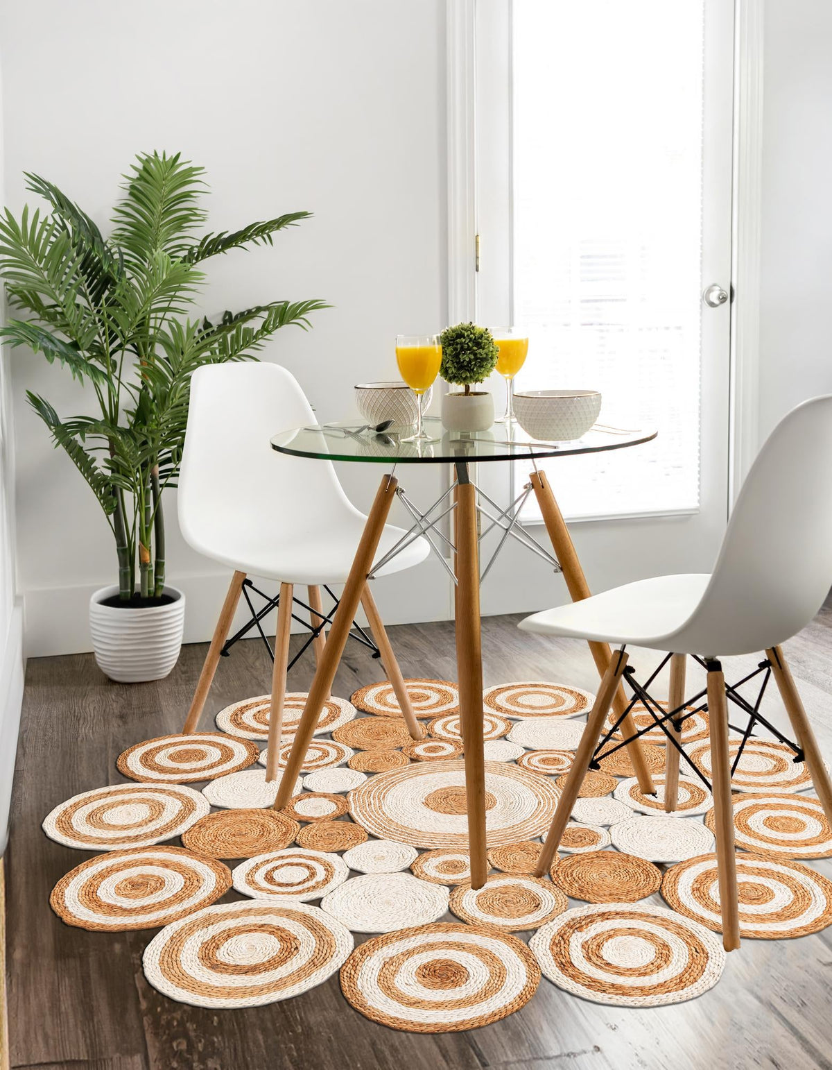 Woven Seaside Jute Collection Area Rug - Sienna Round Natural and White  lifestyle 35