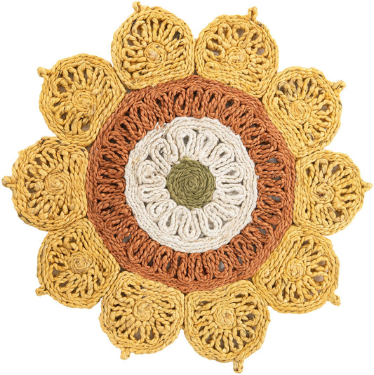 Woven Seaside Jute Collection Area Rug - Coastalhaven (Sunflower Yellow) Round Sunflower Yellow  lifestyle 2
