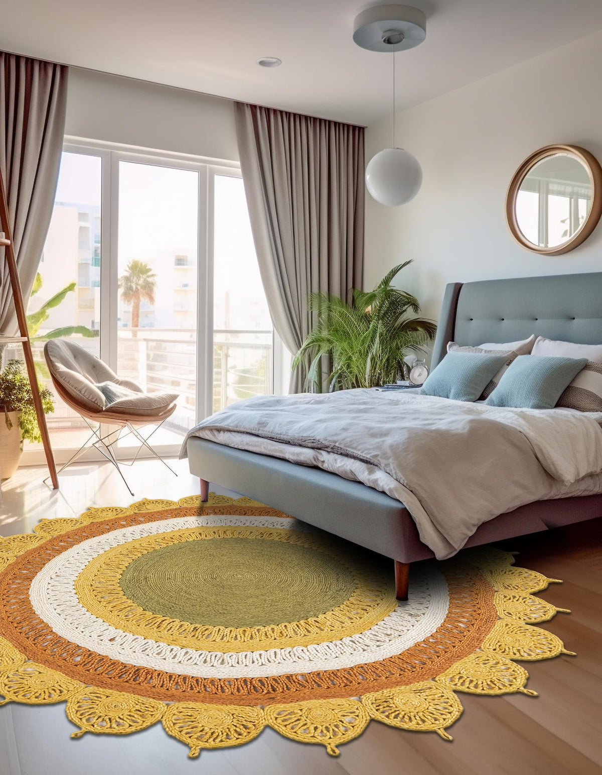 Woven Seaside Jute Collection Area Rug - Coastalhaven (Sunflower Yellow) Round Sunflower Yellow  lifestyle 7