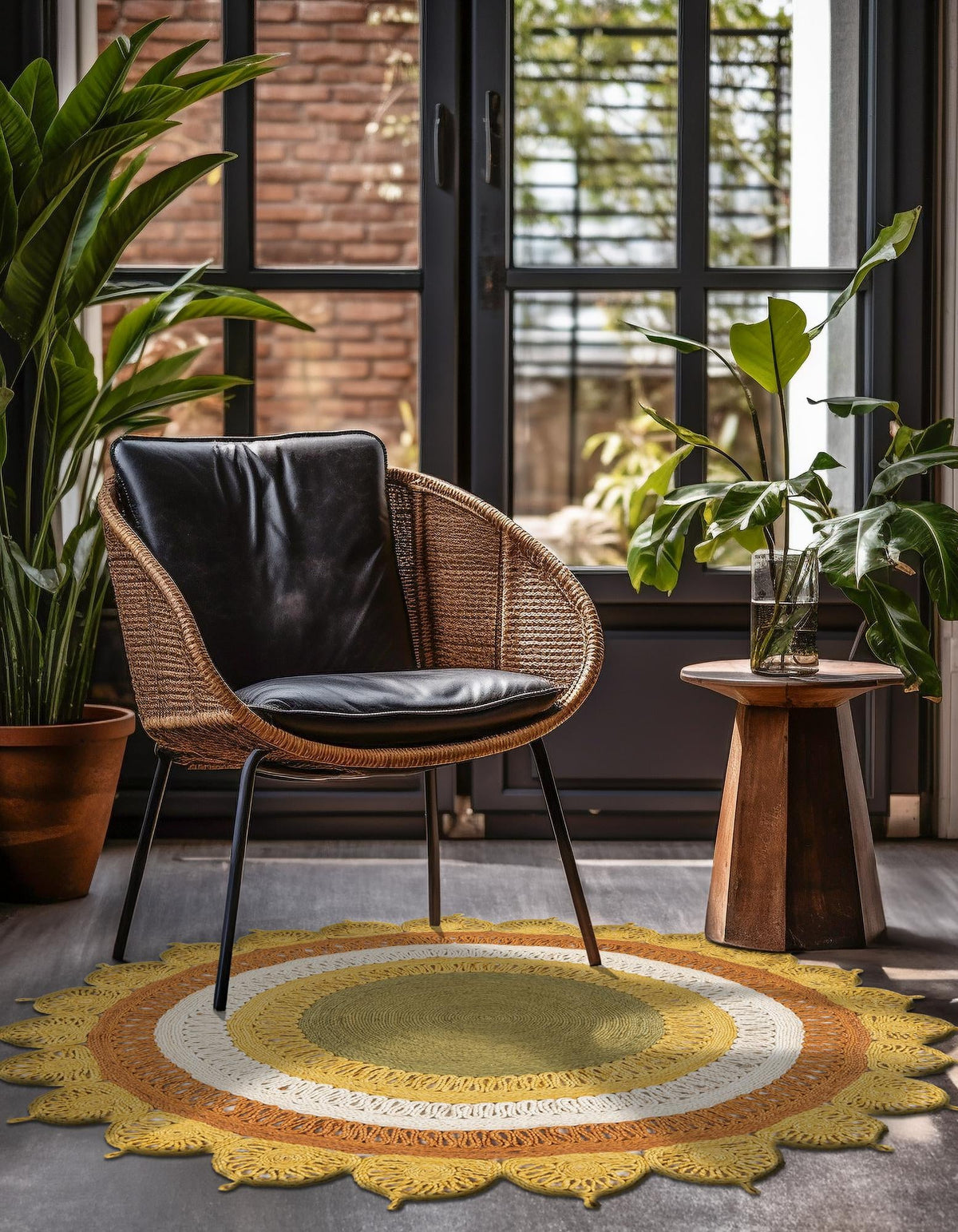 Woven Seaside Jute Collection Area Rug - Coastalhaven (Sunflower Yellow) Round Sunflower Yellow  lifestyle 9