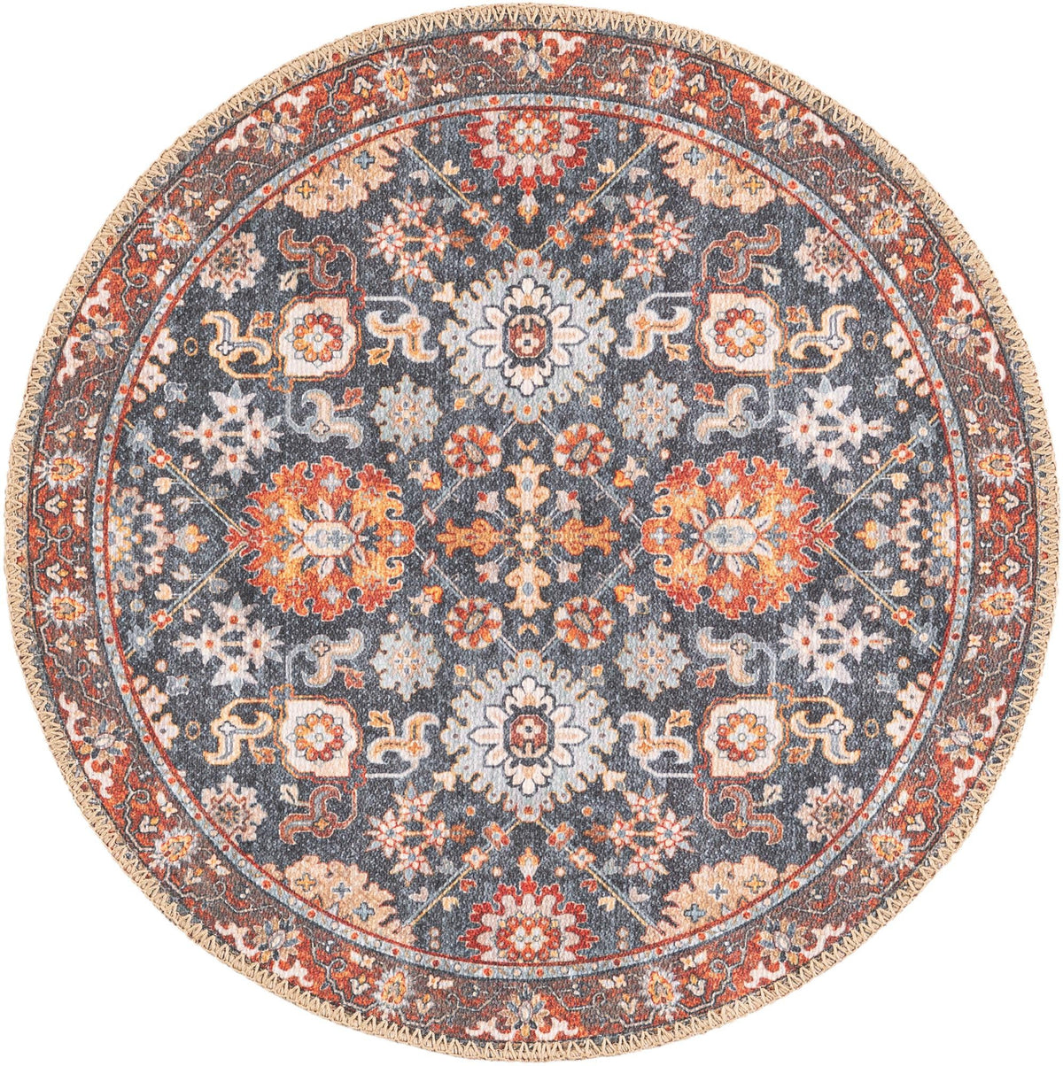 Heritage Elegance Collection Area Rug -  Himeji Round Navy Blue  lifestyle 81
