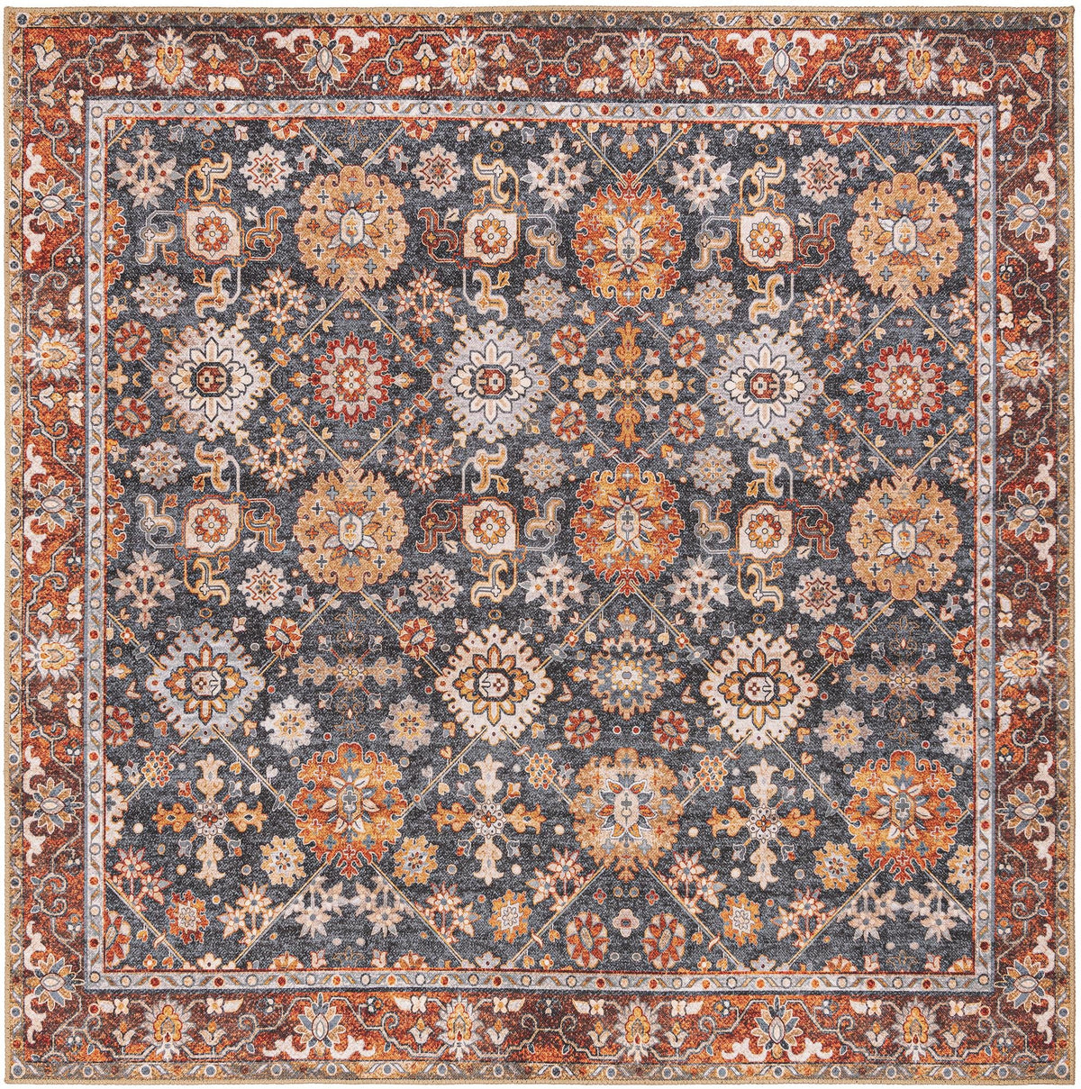 Heritage Elegance Collection Area Rug -  Himeji Square Navy Blue  lifestyle 83