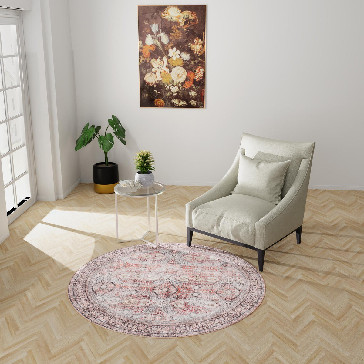 Heritage Elegance Collection Area Rug -  Hampton Round Antique Red  lifestyle 61