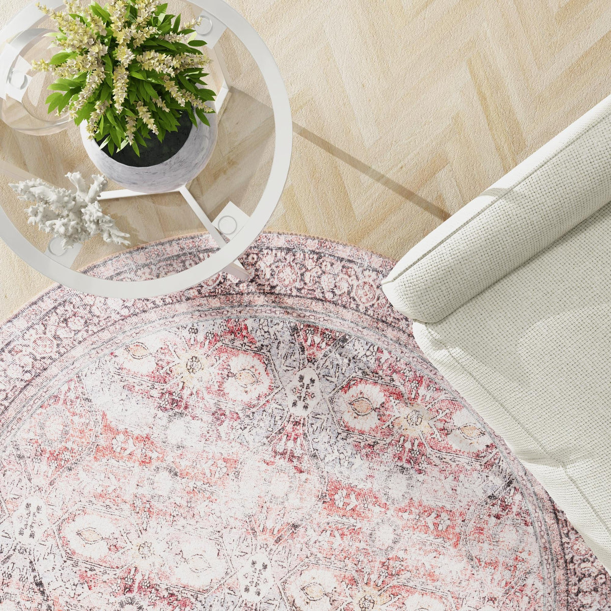 Heritage Elegance Collection Area Rug -  Hampton Round Antique Red  lifestyle 66