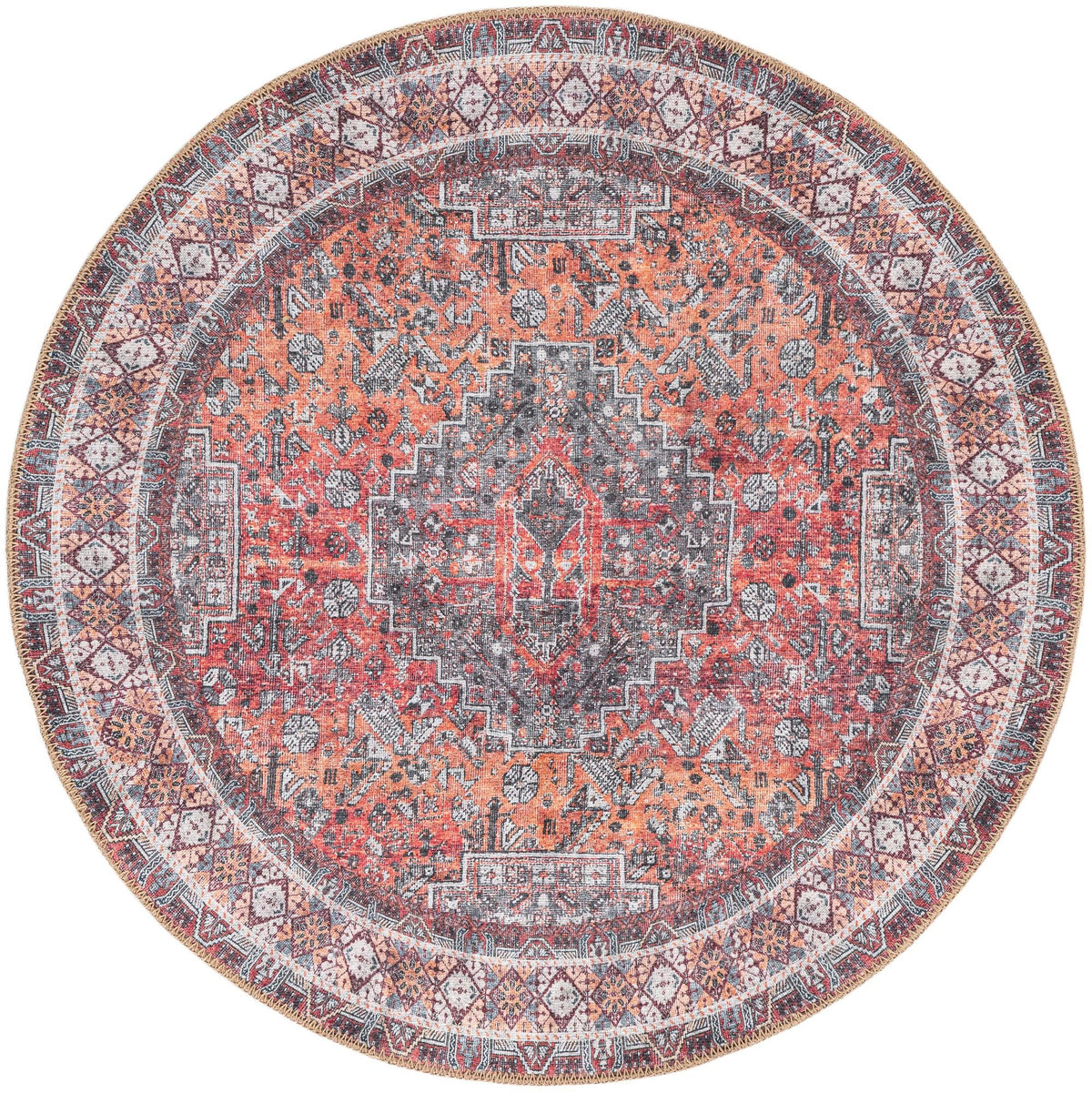 Heritage Elegance Collection Area Rug -  Uffizi Round Rust Red  lifestyle 33