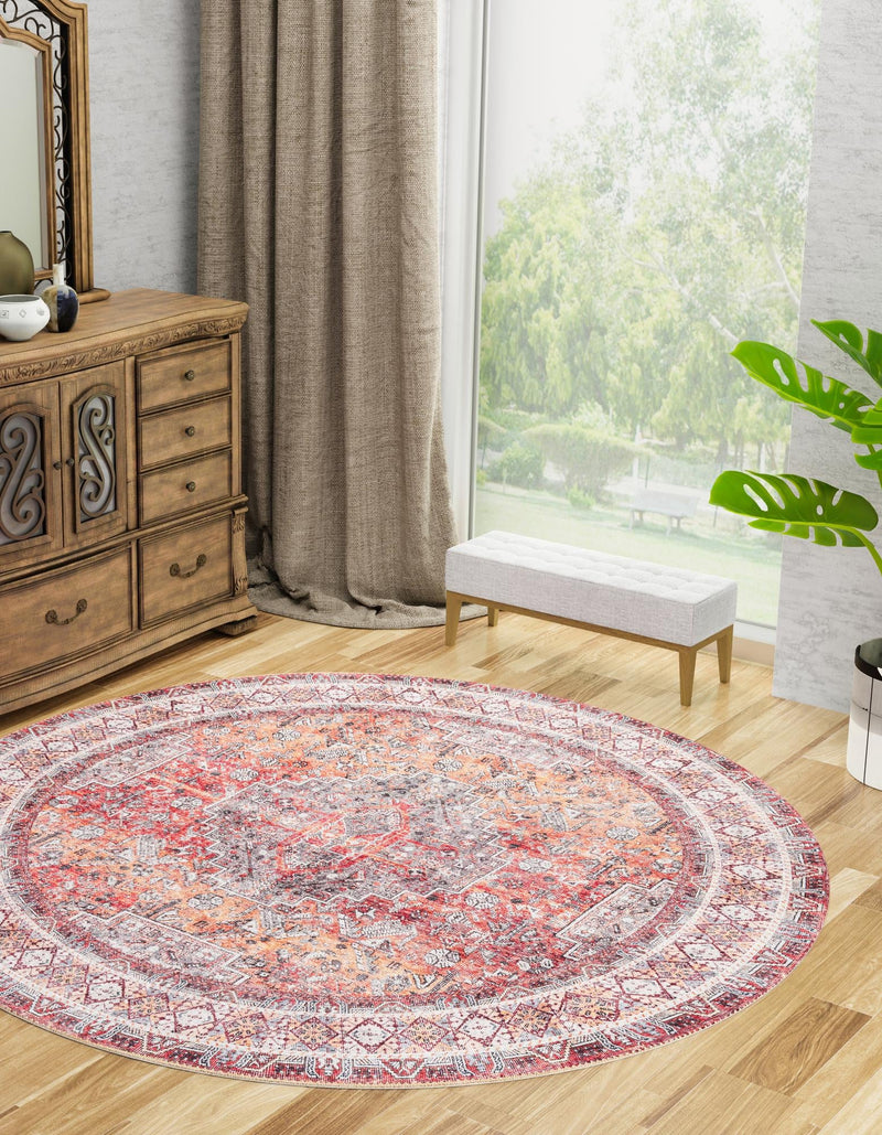 Heritage Elegance Collection Area Rug -  Uffizi Round Rust Red  lifestyle 45