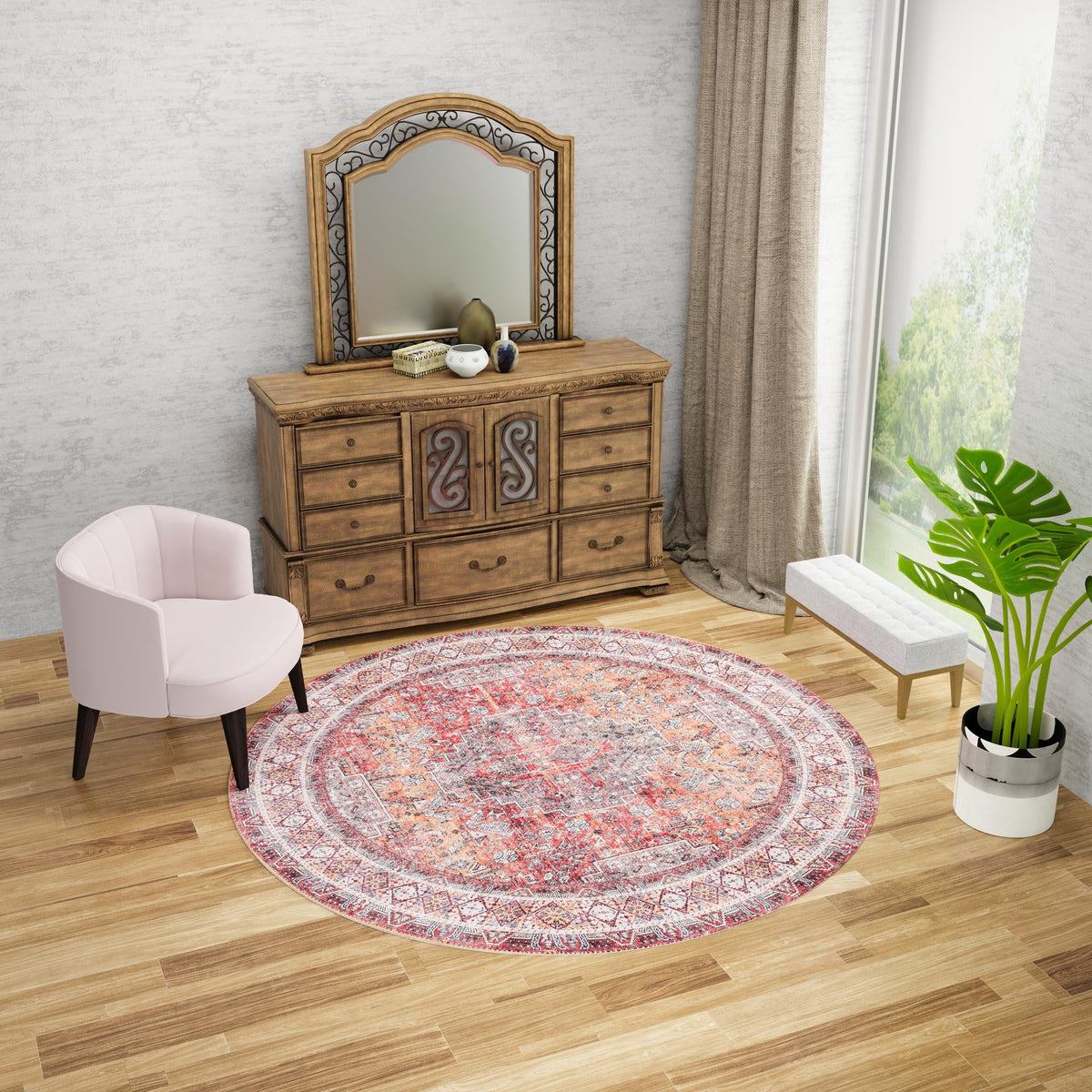 Heritage Elegance Collection Area Rug -  Uffizi Round Rust Red  lifestyle 124