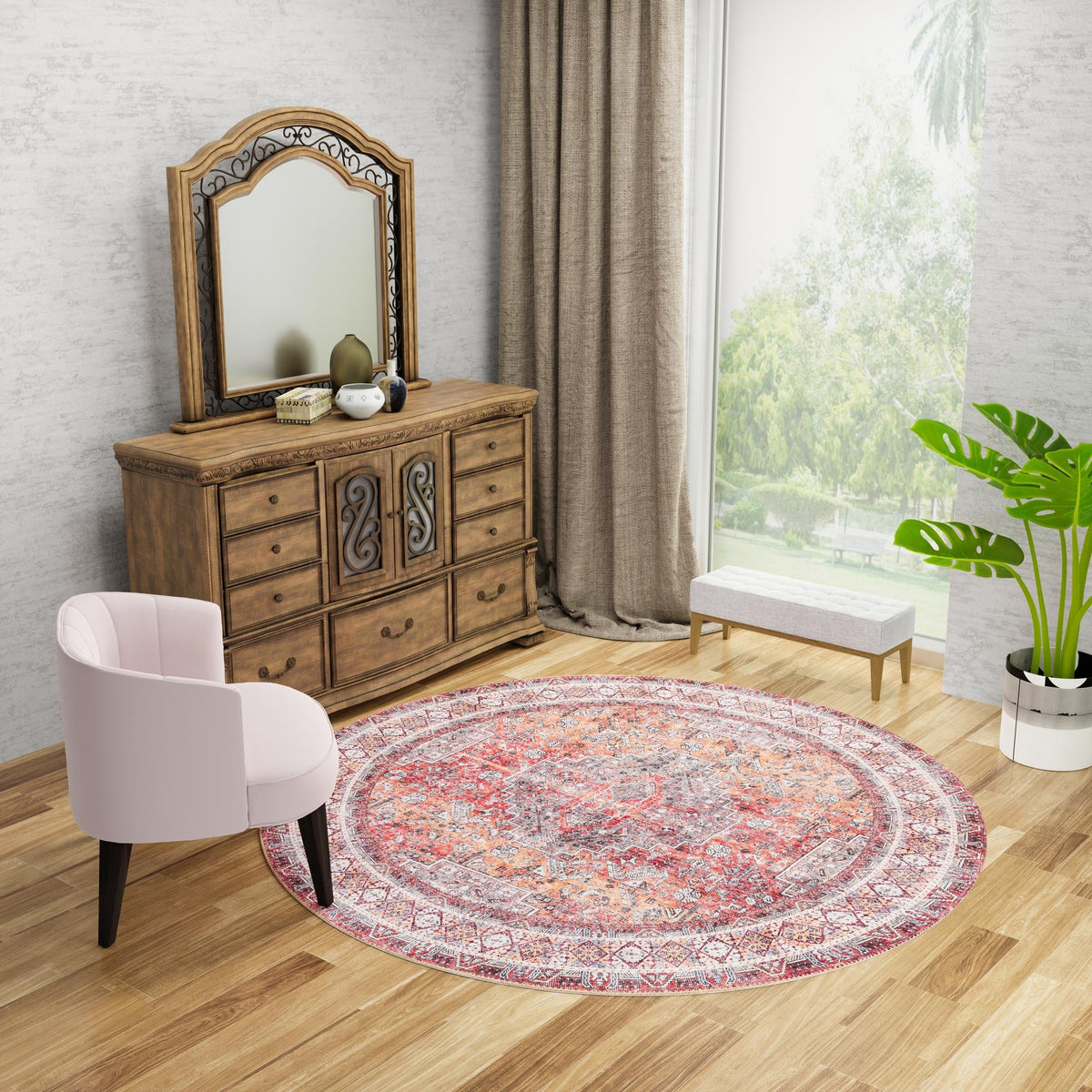 Heritage Elegance Collection Area Rug -  Uffizi Round Rust Red  lifestyle 129