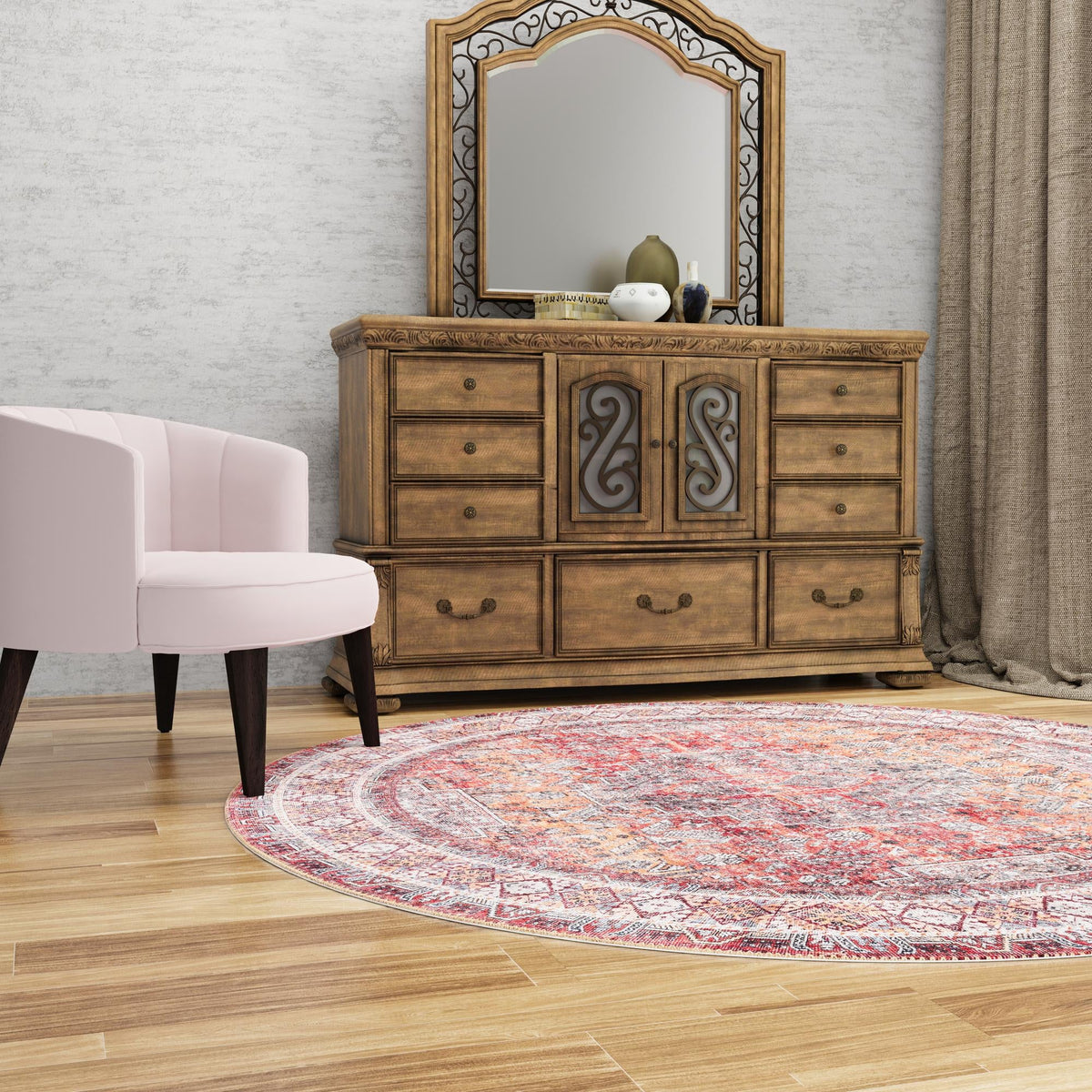 Heritage Elegance Collection Area Rug -  Uffizi Round Rust Red  lifestyle 134