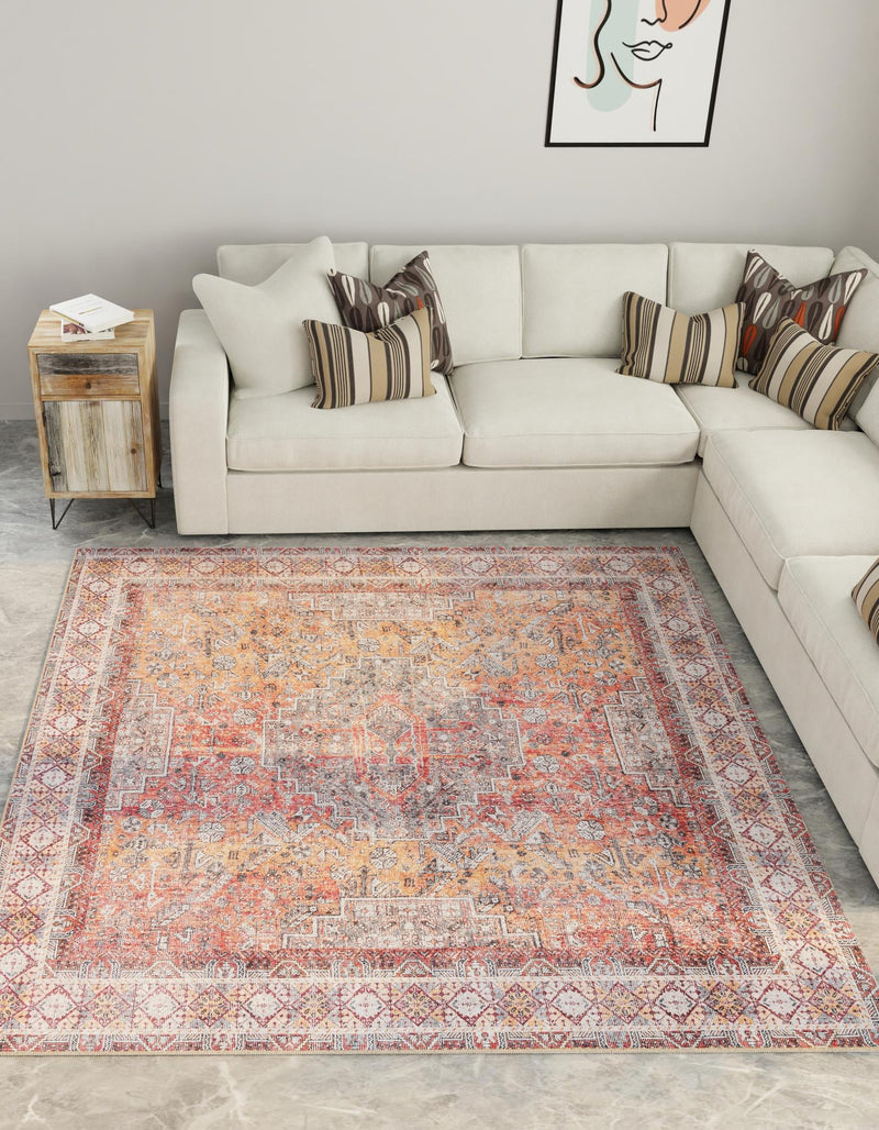 Heritage Elegance Collection Area Rug -  Uffizi Square Rust Red  lifestyle 53