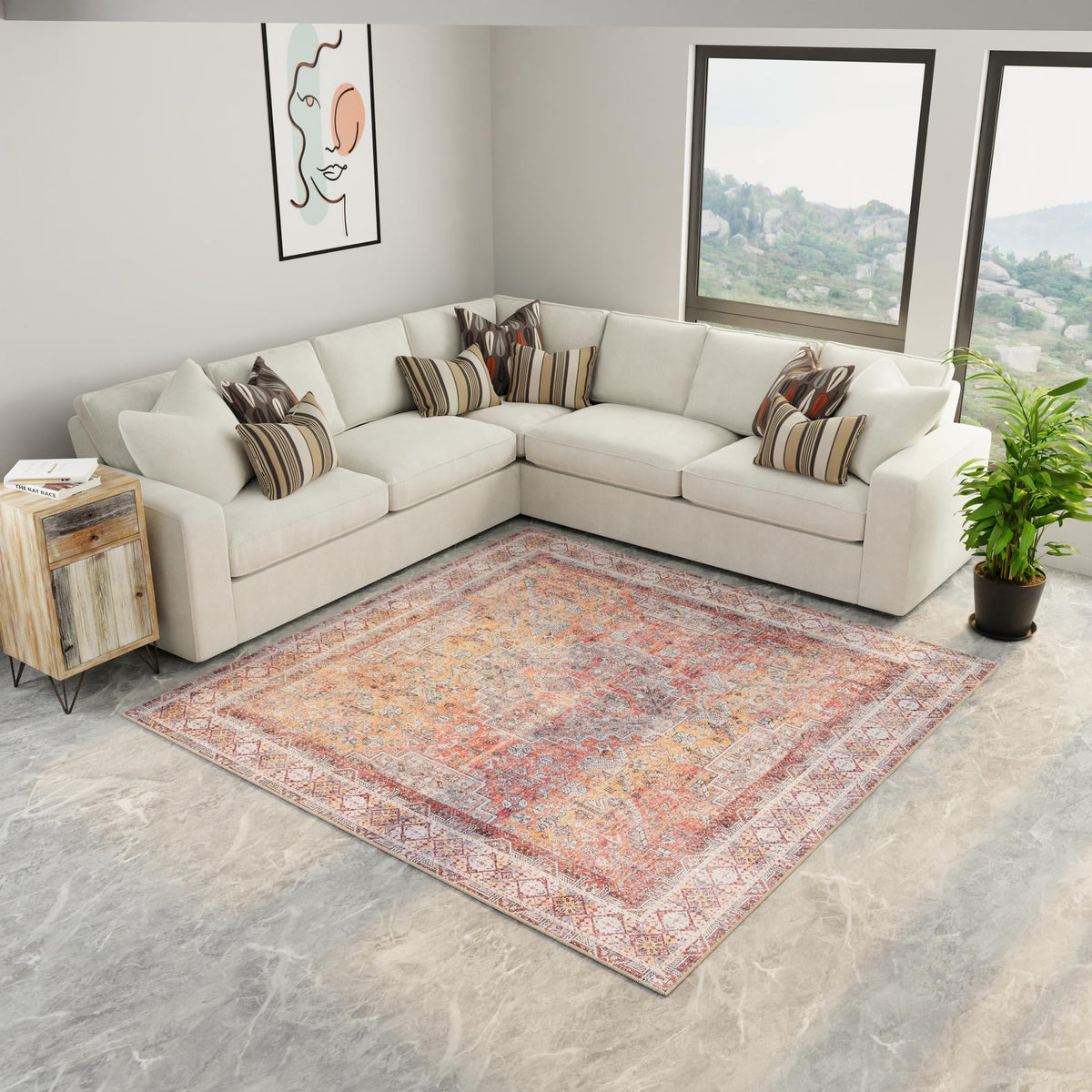 Heritage Elegance Collection Area Rug -  Uffizi Square Rust Red  lifestyle 85