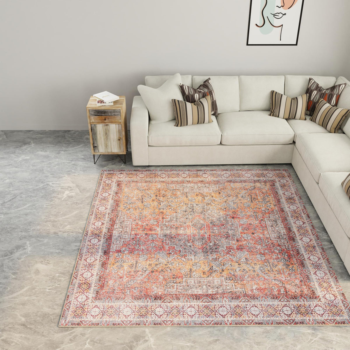 Heritage Elegance Collection Area Rug -  Uffizi Square Rust Red  lifestyle 91