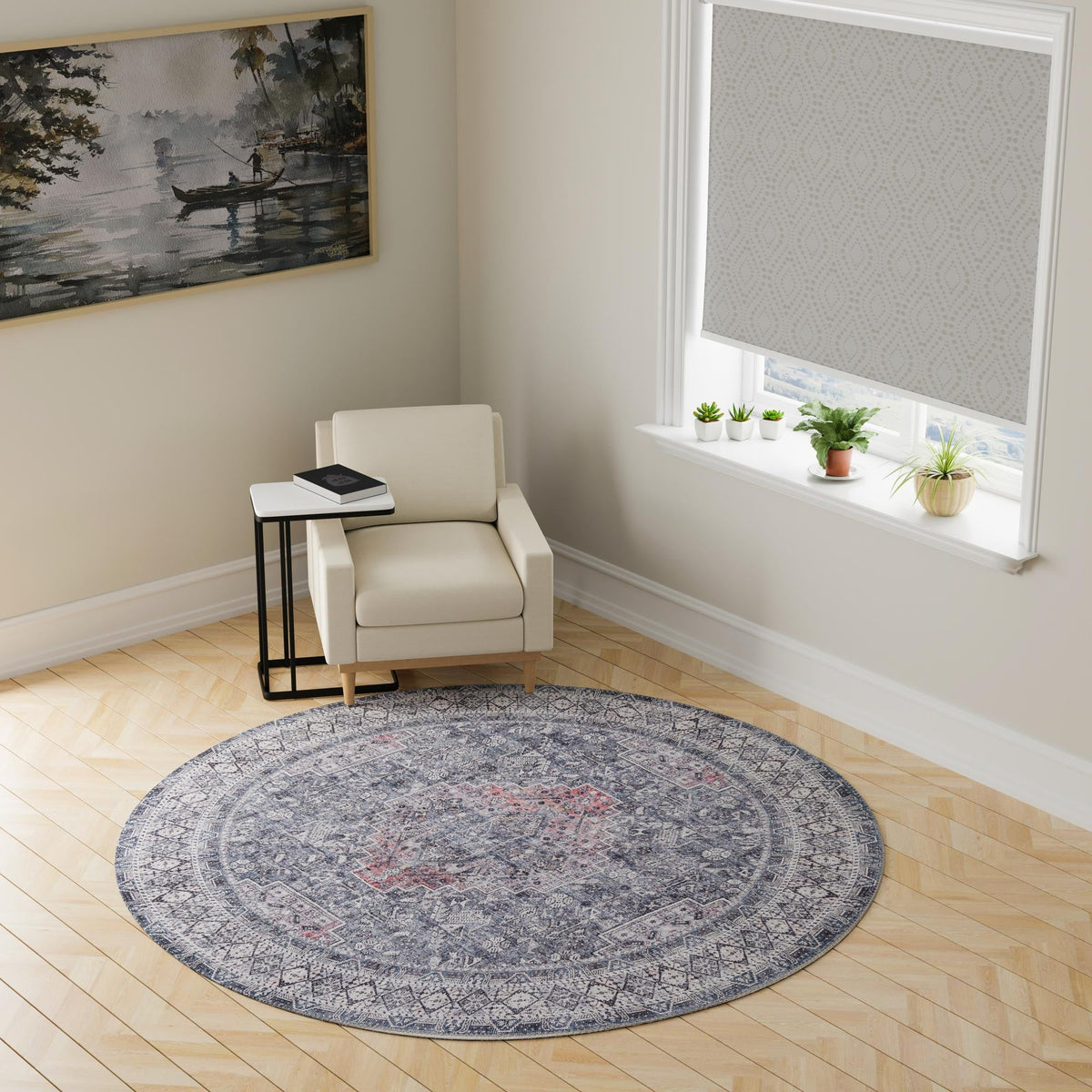 Heritage Elegance Collection Area Rug -  Uffizi Round Gray  lifestyle 125