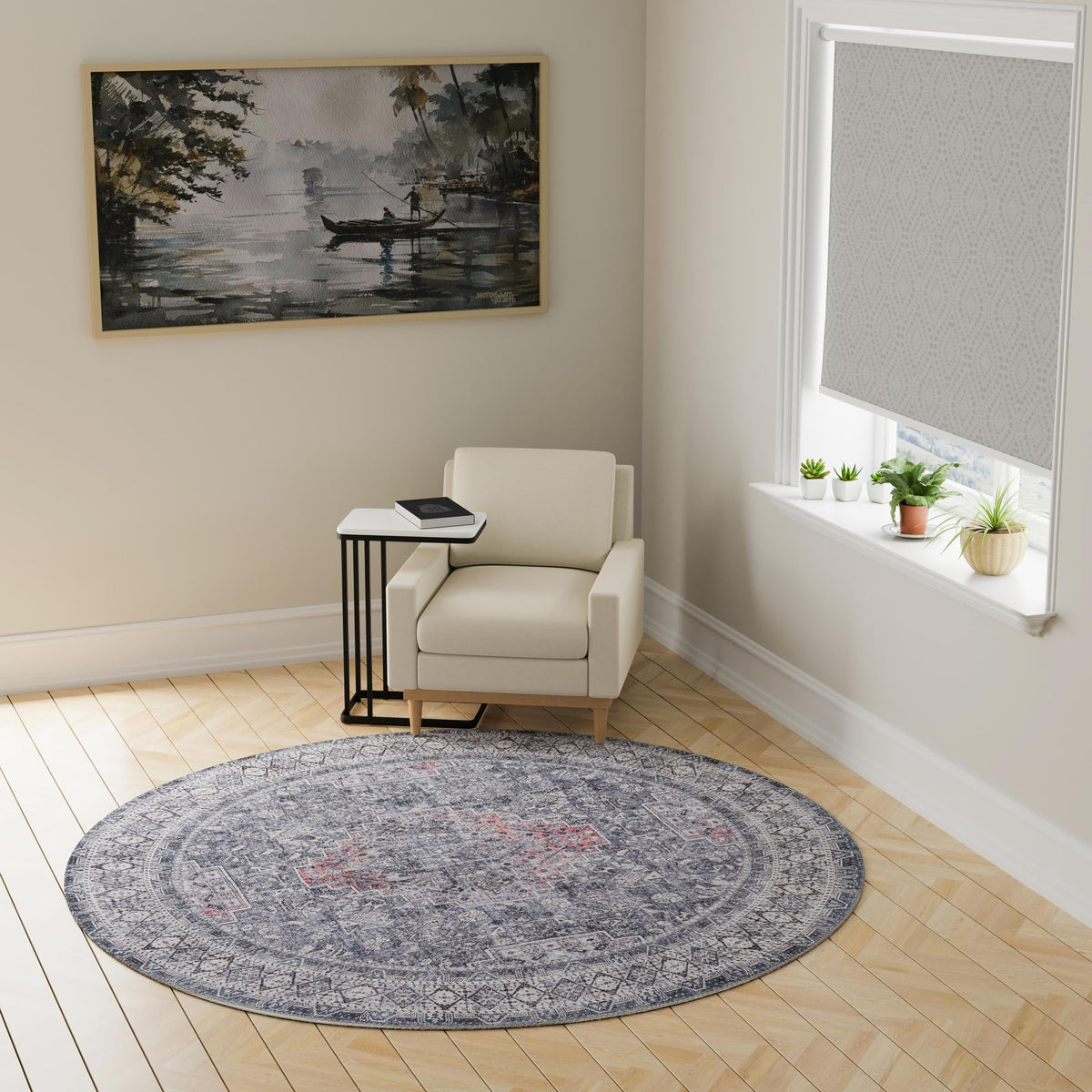 Heritage Elegance Collection Area Rug -  Uffizi Round Gray  lifestyle 130