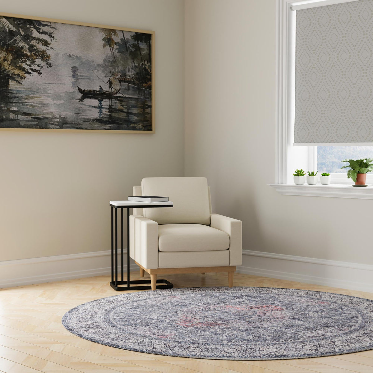 Heritage Elegance Collection Area Rug -  Uffizi Round Gray  lifestyle 135