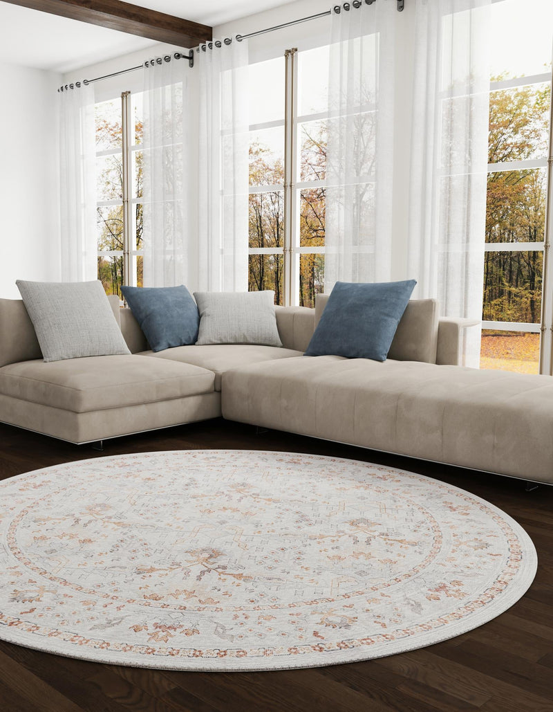 Heritage Elegance Collection Area Rug -  Forbidden Round Ivory  lifestyle 100