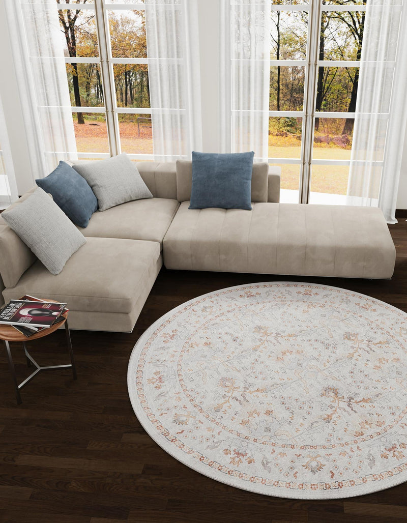 Heritage Elegance Collection Area Rug -  Forbidden Round Ivory  lifestyle 120