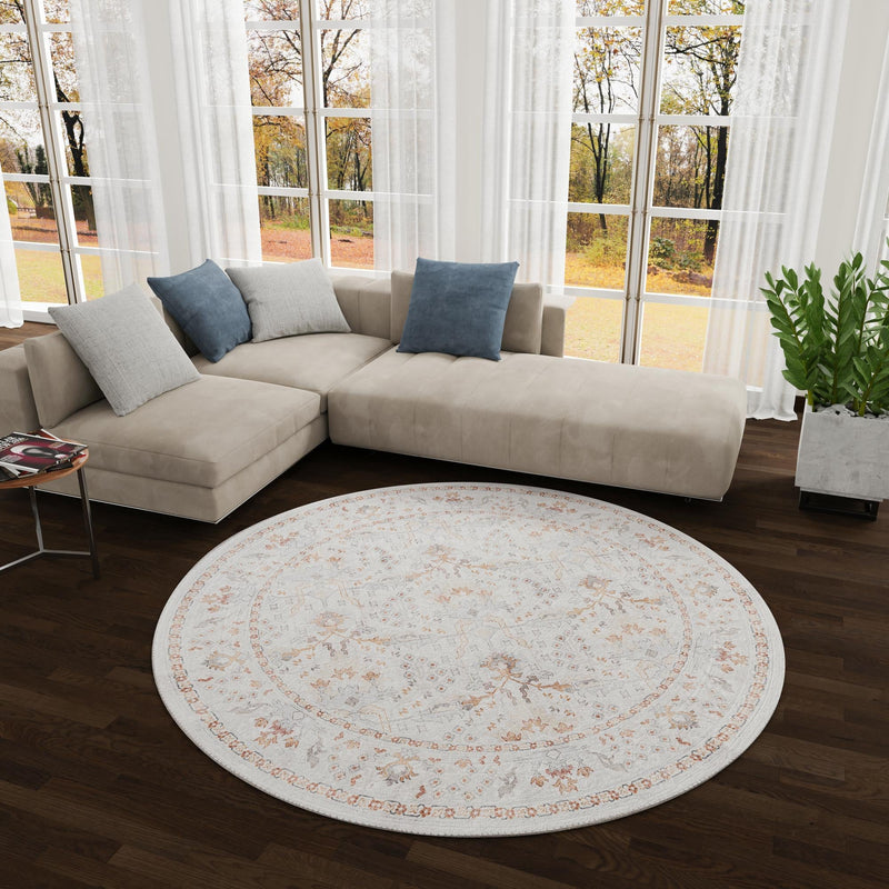 Heritage Elegance Collection Area Rug -  Forbidden Round Ivory  lifestyle 204