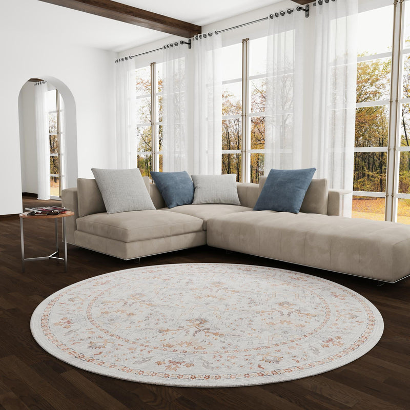 Heritage Elegance Collection Area Rug -  Forbidden Round Ivory  lifestyle 219