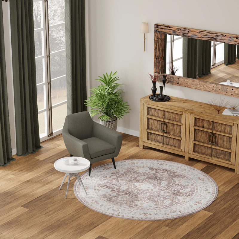 Heritage Elegance Collection Area Rug -  Forbidden Round Almond Brown  lifestyle 206