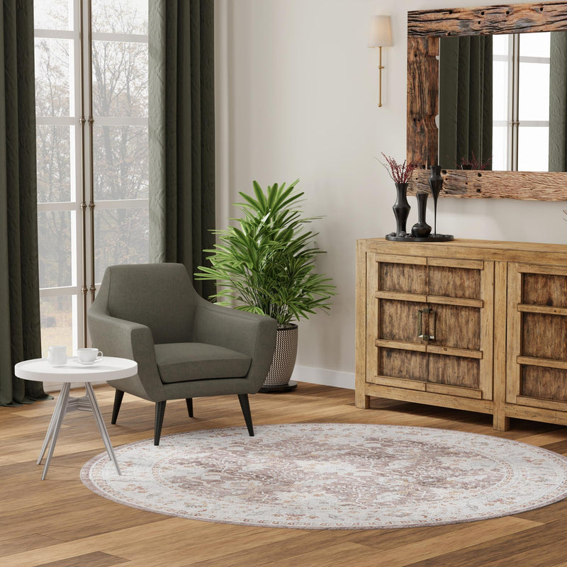 Heritage Elegance Collection Area Rug -  Forbidden Round Almond Brown  lifestyle 236