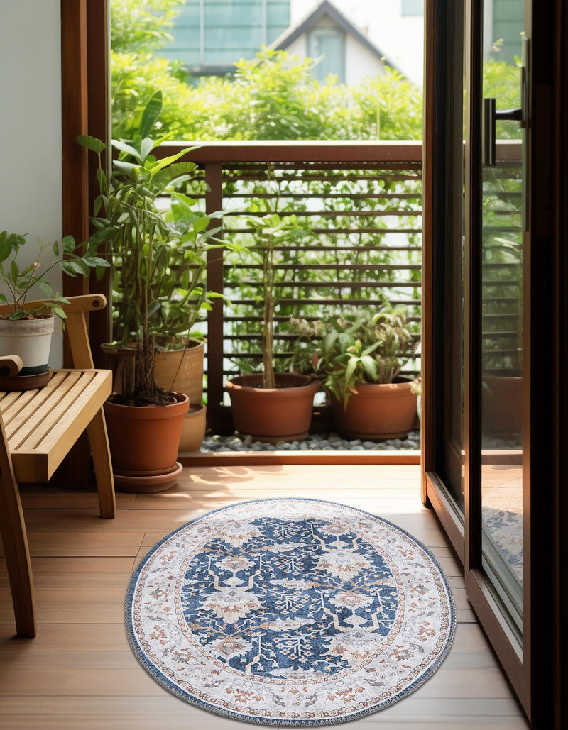 Heritage Elegance Collection Area Rug -  Forbidden Oval Navy Blue  lifestyle 70