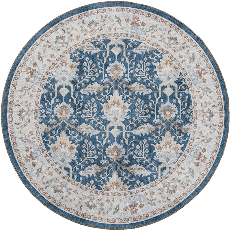 Heritage Elegance Collection Area Rug -  Forbidden Round Navy Blue  lifestyle 57