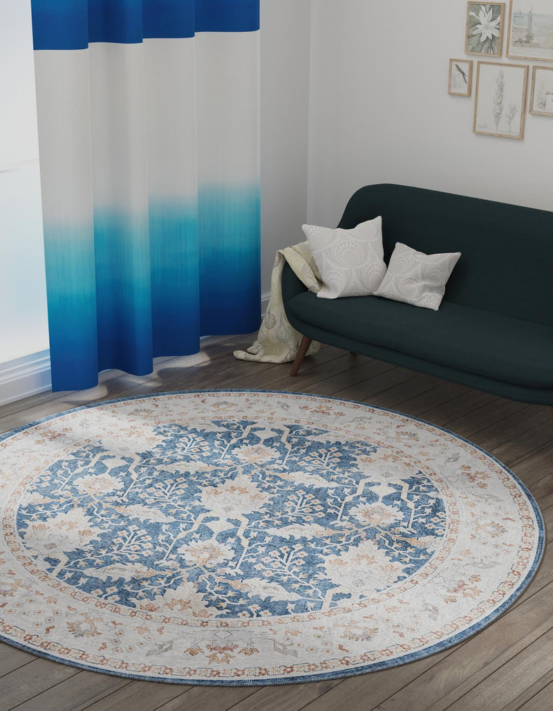 Heritage Elegance Collection Area Rug -  Forbidden Round Navy Blue  lifestyle 71