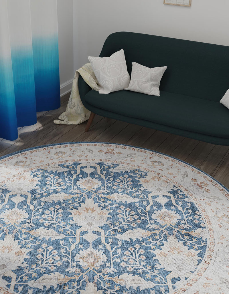 Heritage Elegance Collection Area Rug -  Forbidden Round Navy Blue  lifestyle 78