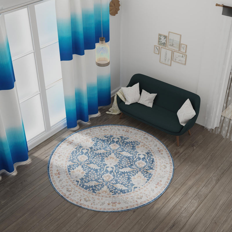 Heritage Elegance Collection Area Rug -  Forbidden Round Navy Blue  lifestyle 161
