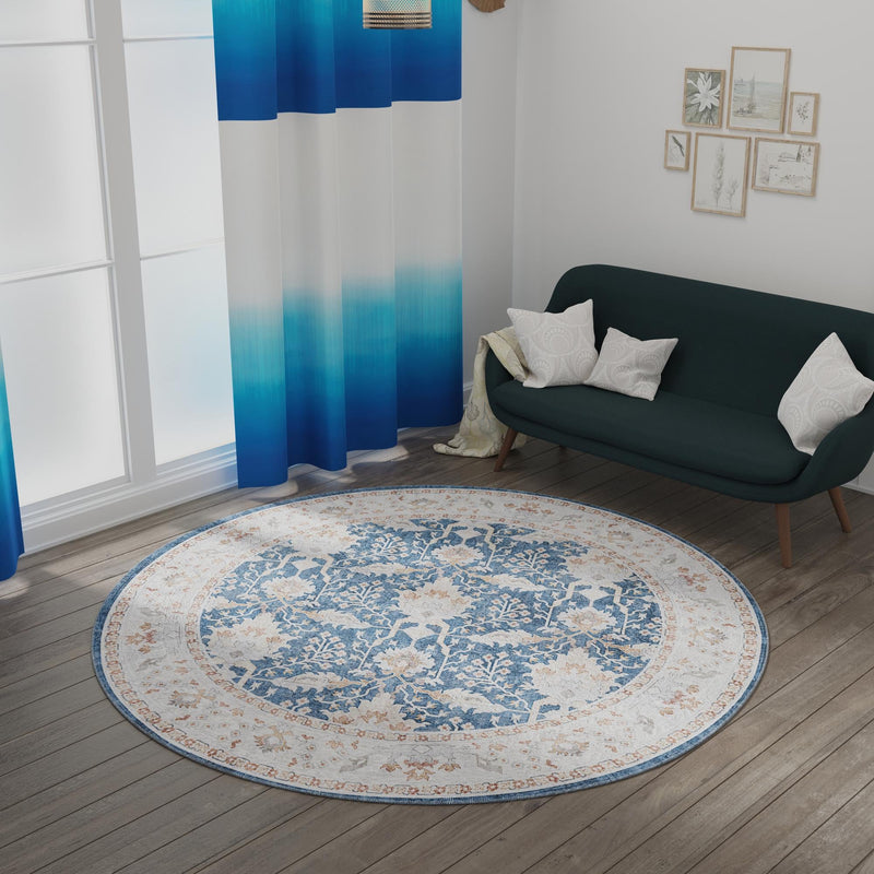 Heritage Elegance Collection Area Rug -  Forbidden Round Navy Blue  lifestyle 167