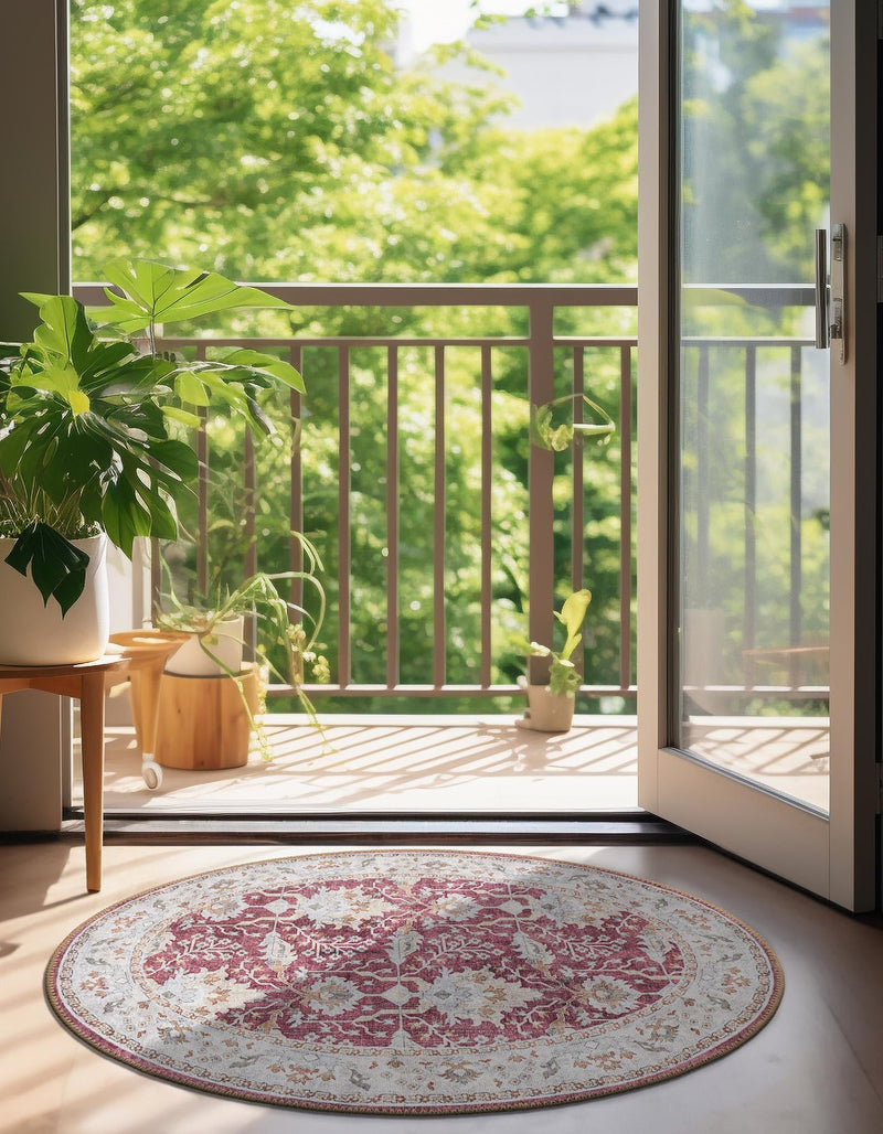 Heritage Elegance Collection Area Rug -  Forbidden Oval Burgundy Red  lifestyle 145