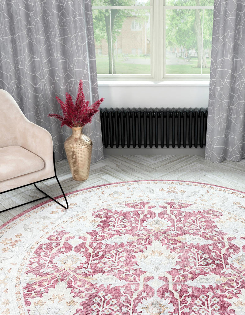 Heritage Elegance Collection Area Rug -  Forbidden Round Burgundy Red  lifestyle 74