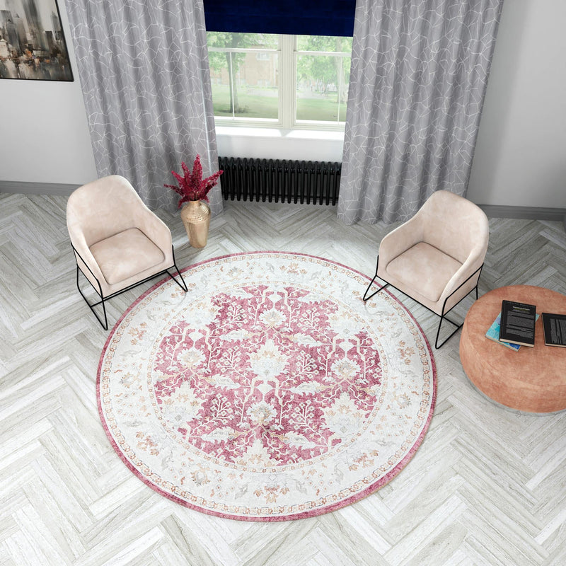 Heritage Elegance Collection Area Rug -  Forbidden Round Burgundy Red  lifestyle 158