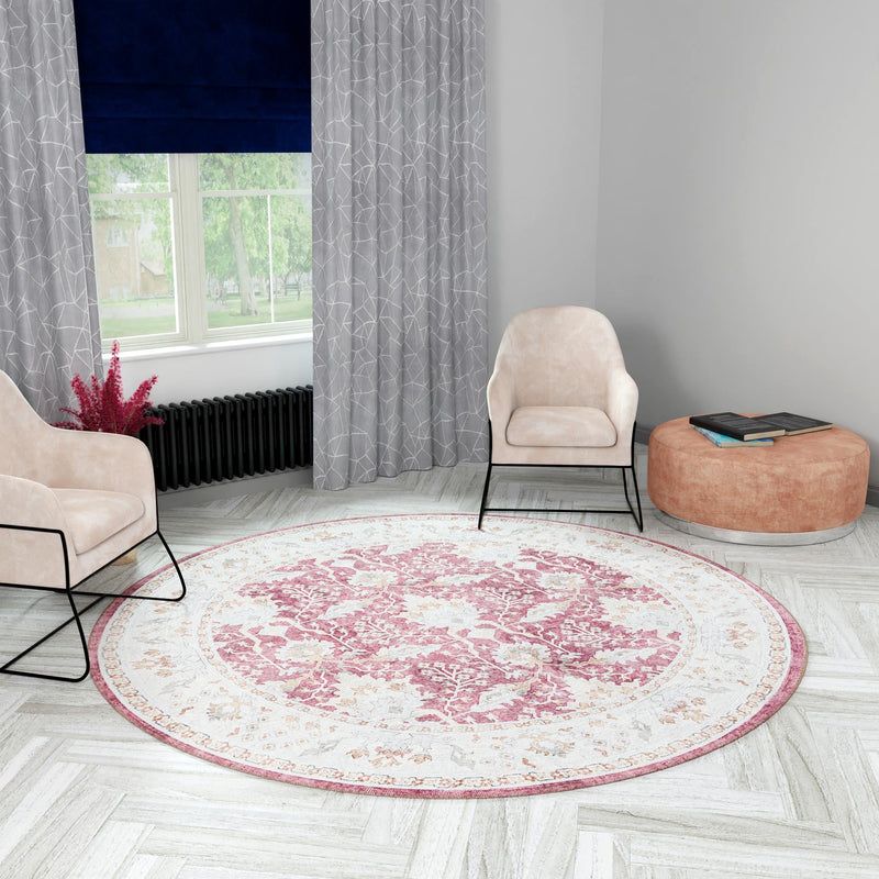 Heritage Elegance Collection Area Rug -  Forbidden Round Burgundy Red  lifestyle 164