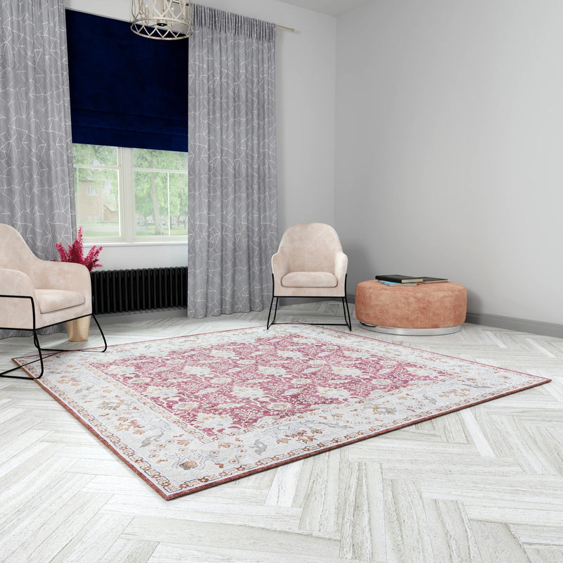 Heritage Elegance Collection Area Rug -  Forbidden Square Burgundy Red  lifestyle 165