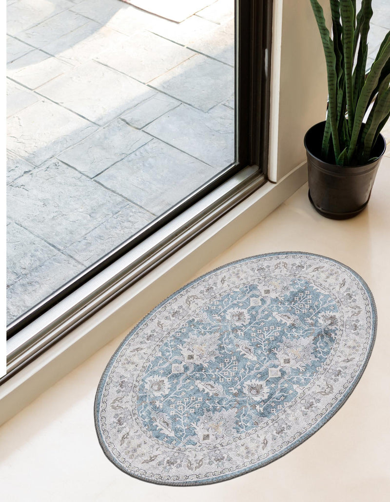 Heritage Elegance Collection Area Rug -  Forbidden Oval Teal blue  lifestyle 110