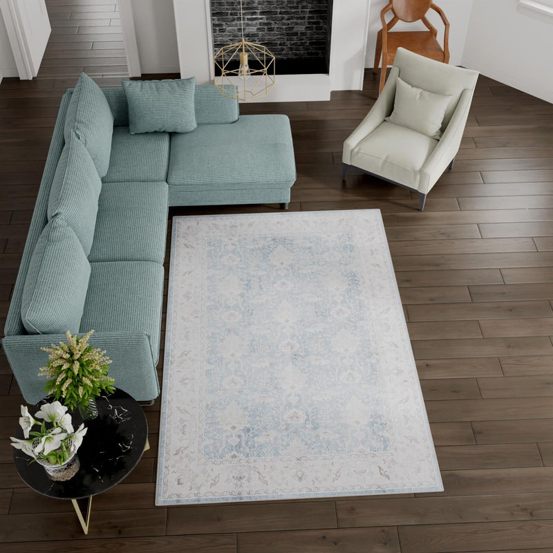 Heritage Elegance Collection Area Rug -  Forbidden Rectangle Teal blue  lifestyle 45