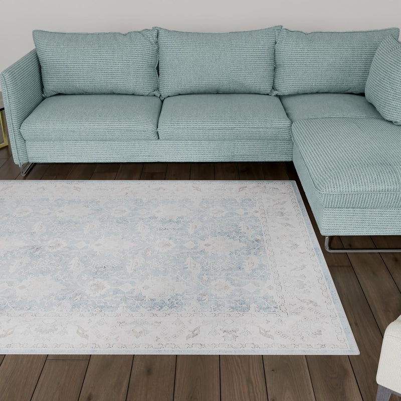 Heritage Elegance Collection Area Rug -  Forbidden Rectangle Teal blue  lifestyle 51