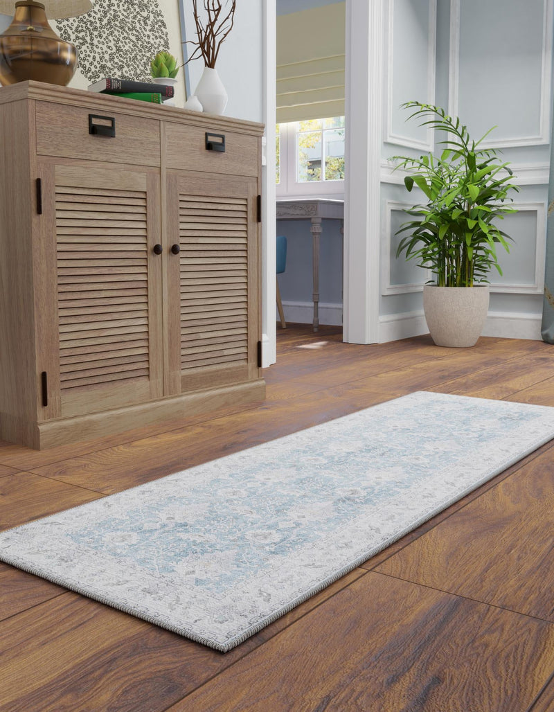 Heritage Elegance Collection Area Rug -  Forbidden Runner Teal blue  lifestyle 108