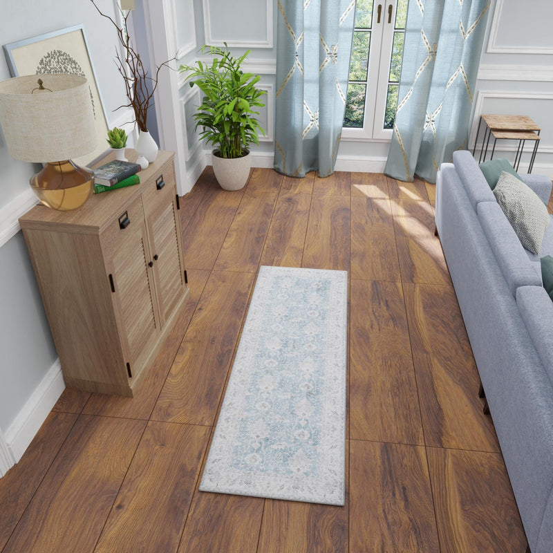 Heritage Elegance Collection Area Rug -  Forbidden Runner Teal blue  lifestyle 209