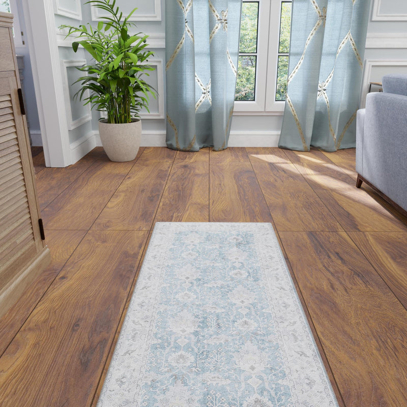 Heritage Elegance Collection Area Rug -  Forbidden Runner Teal blue  lifestyle 239