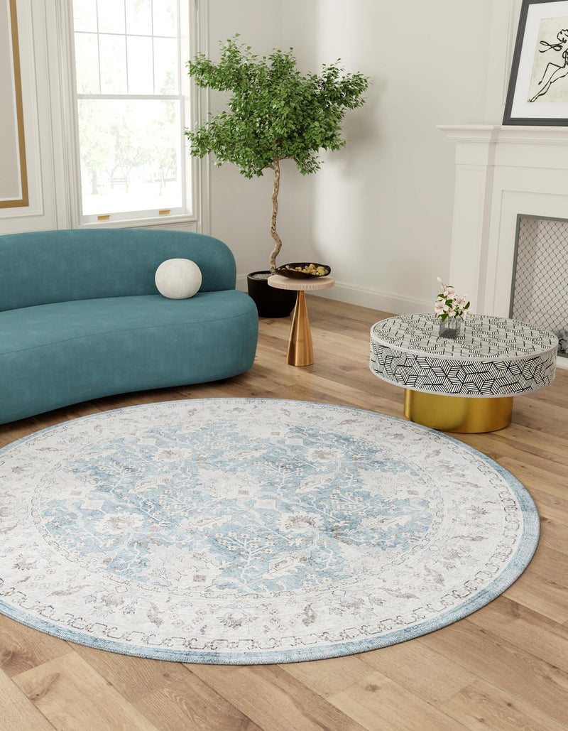 Heritage Elegance Collection Area Rug -  Forbidden Round Teal blue  lifestyle 109