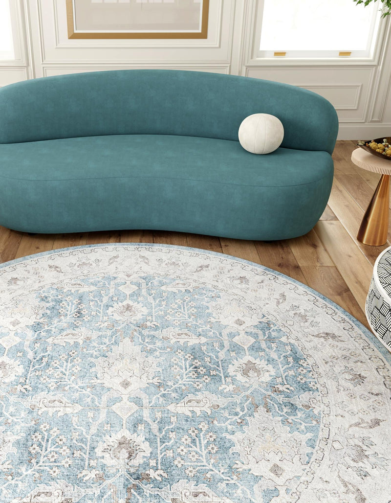 Heritage Elegance Collection Area Rug -  Forbidden Round Teal blue  lifestyle 129