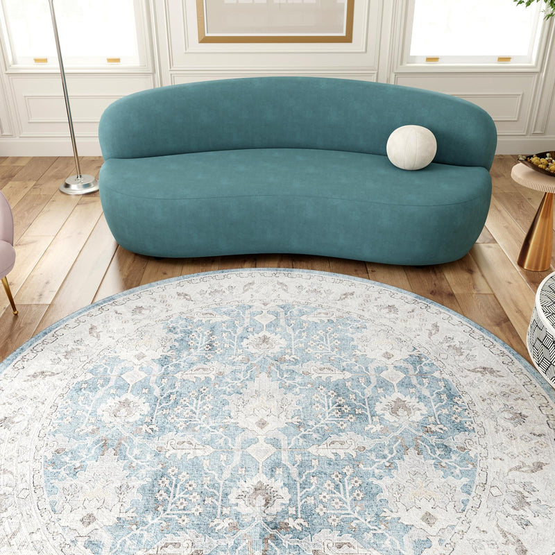 Heritage Elegance Collection Area Rug -  Forbidden Round Teal blue  lifestyle 240