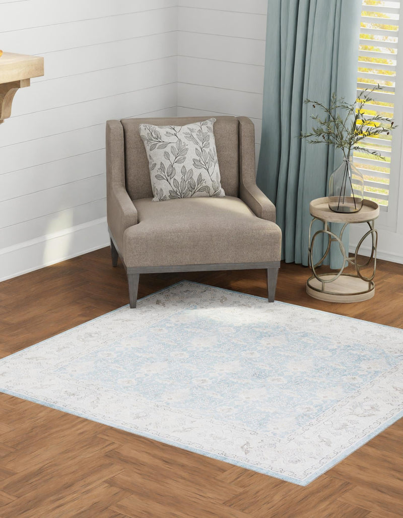 Heritage Elegance Collection Area Rug -  Forbidden Square Teal blue  lifestyle 111