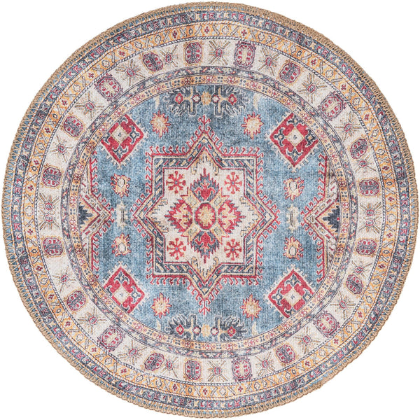 Heritage Elegance Collection Area Rug -  Neuschwanstein Round Light Blue  lifestyle 74